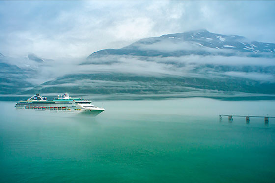 cruise ship in the mist of Alaska